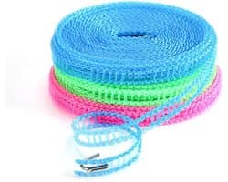 Waslijn Set - Draagbare Lijn - Buiten Drogen - Windproof Ontwerp - 3x 5 Meter - Roze Blauw Groen