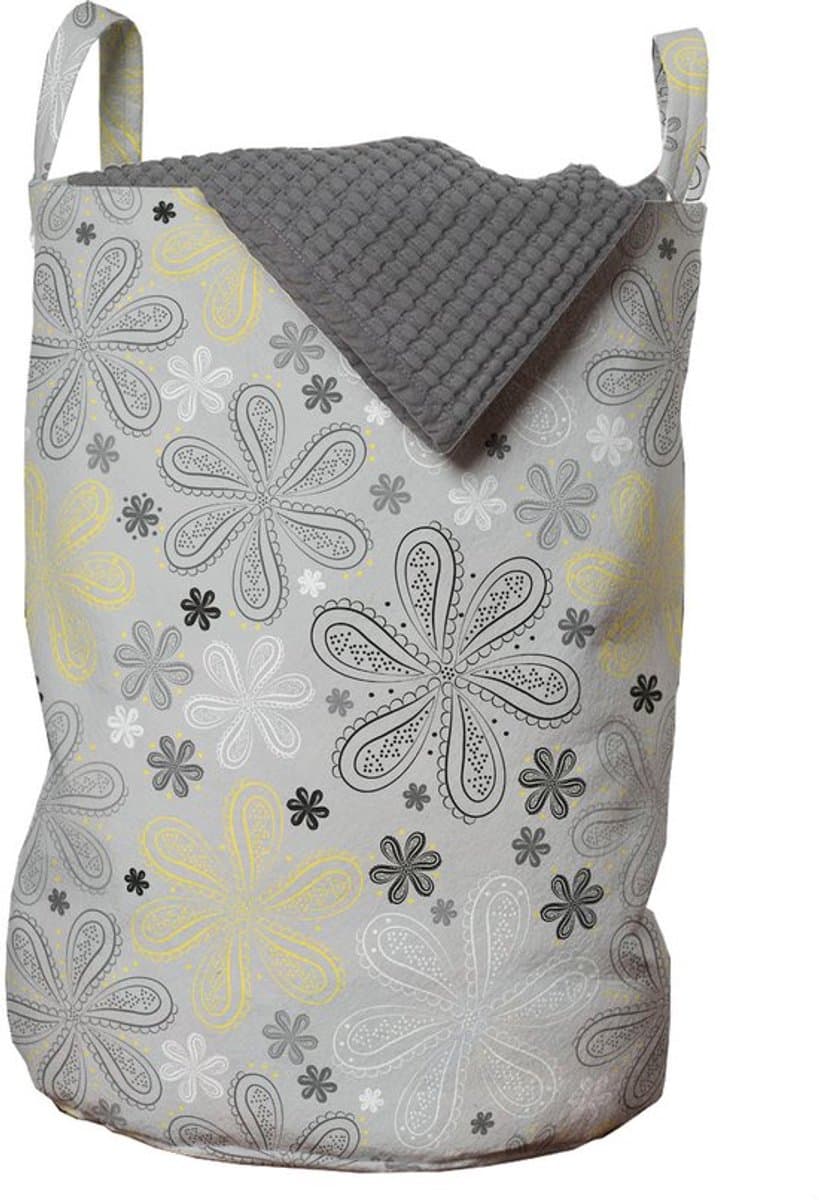 New Bed Grijs Gele bloem Wasmand met Handvatten en Koordsluiting, 33 cm x 48 cm — afbeelding 1