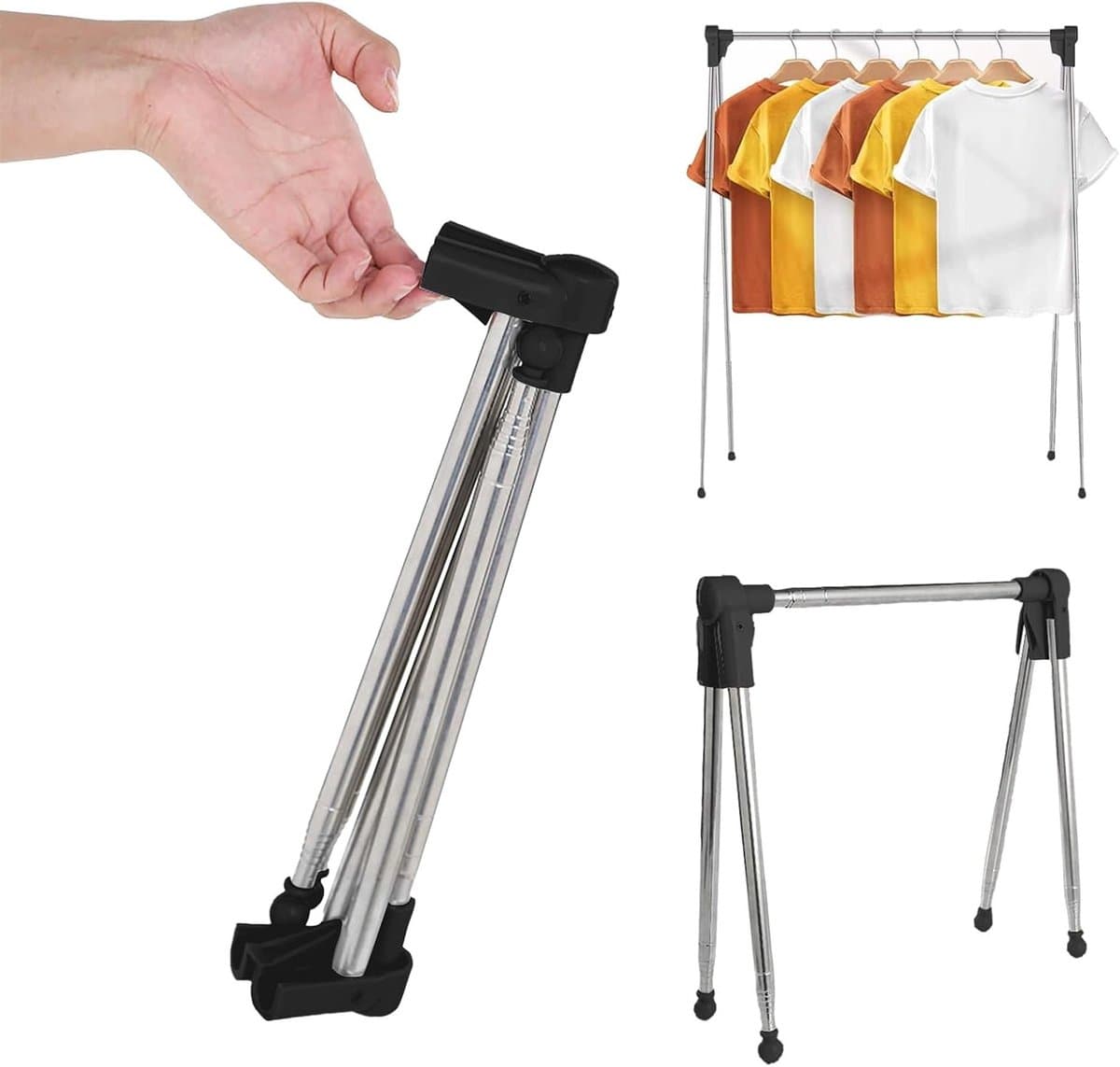 Vouwbare en Uittrekbare Kledingstandaard voor Thuis en Camping - Lichtgewicht, Stabiele Droogrek voor Kleding en Wasgoed — afbeelding 1