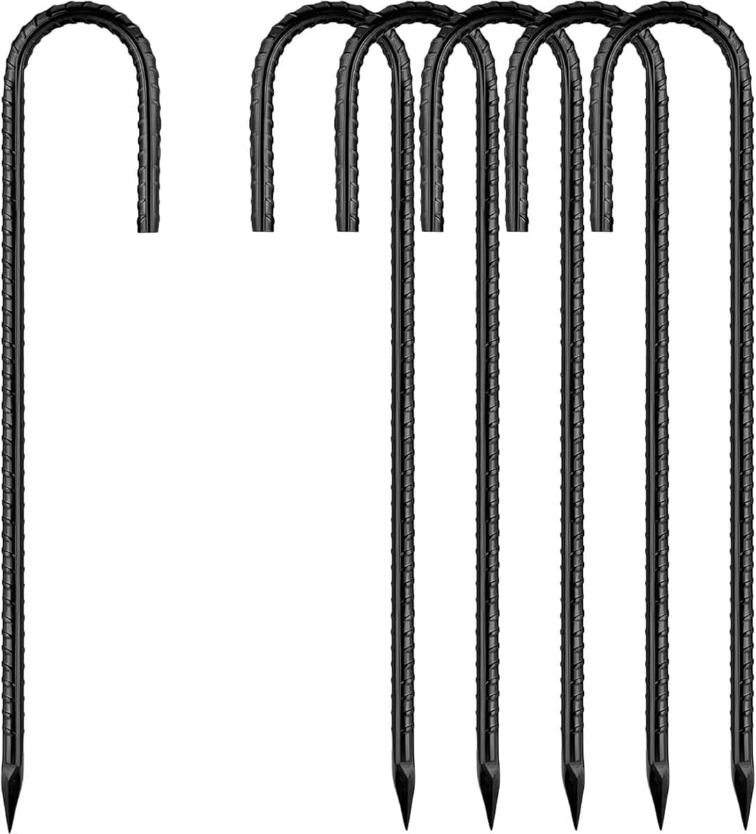 SnelShoppen - 6 Stuks Grondankers 30 cm J-vormige Haringen, Zwart, Verzinkt Staal, Voor Trampoline, Tenten, Tuin en Camping — afbeelding 1