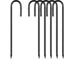 SnelShoppen - 6 Stuks Grondankers 30 cm J-vormige Haringen, Zwart, Verzinkt Staal, Voor Trampoline, Tenten, Tuin en Camping
