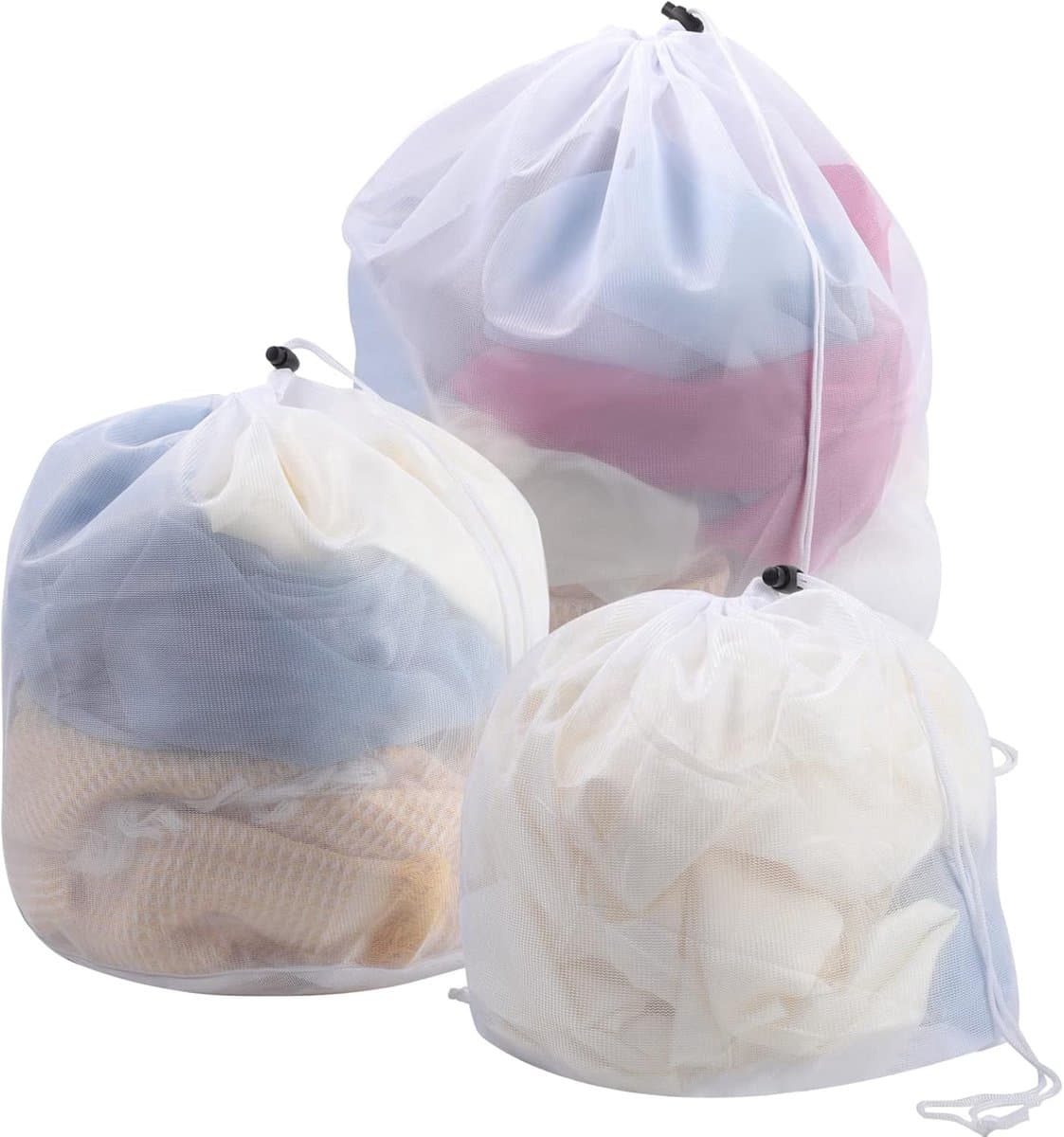 SnelShoppen - Waszakken voor Wasmachine, Set van 3, Fijne Mesh Waszakken met Koordstopper, Voor Baby Kleding, Bh's, Ondergoed (30x40 cm, 40x50 cm, 50x — afbeelding 1