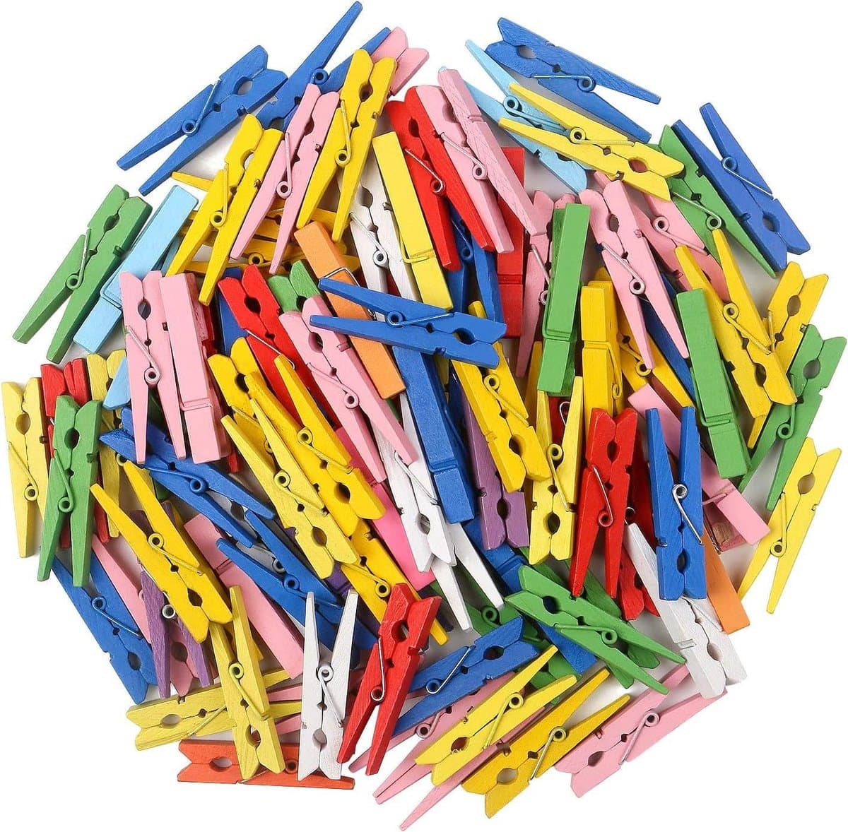 Houten Wasknijpers - Ambachtelijke Pinnen Clips - Foto's Ophangen - Niet-vervagende Kleurcoating - 100 stuks - Gemengd — afbeelding 1