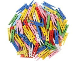 Houten Wasknijpers - Ambachtelijke Pinnen Clips - Foto's Ophangen - Niet-vervagende Kleurcoating - 100 stuks - Gemengd