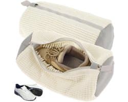 Set van 2 Schoenwaszakken - Wasmachine - 39 x 19 cm - Schoenentas - Waszak met Rits - Herbruikbare Schoenen - Waszak voor Schoenpoetsen - 2 Stuks - Wit