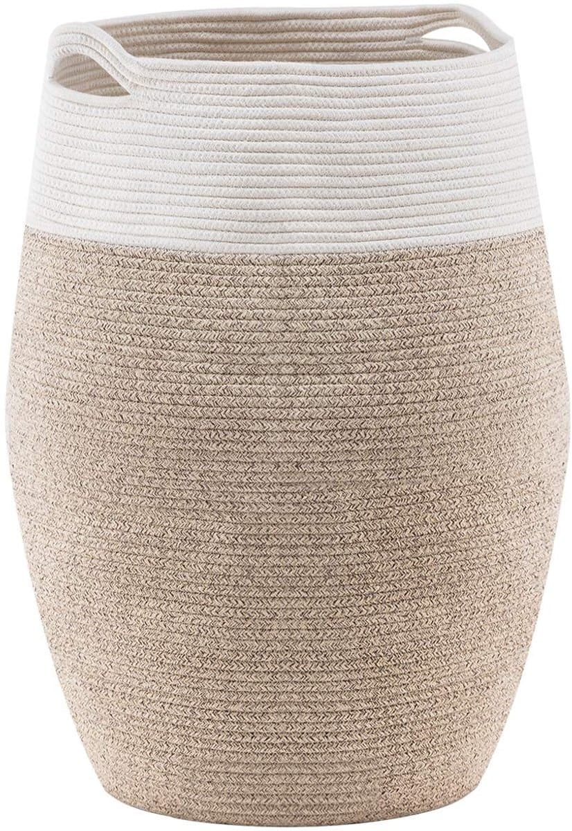 Dailygoods- Wasmand 105 liter - Wasmand met deksel - Geweven katoenen touw - Oversized formaat 49 x 65 cm - Zachte handgreep - Uniek design - Wasgoedmand — afbeelding 1