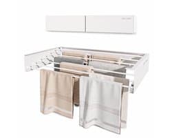 Vellano Wanddroogrek Inklapbaar – Premium Wasrek Muur 80 cm – 4 m Drooglengte – Stevig & Ruimtebesparend – Incl. Boormal & Bevestigingsset – wit