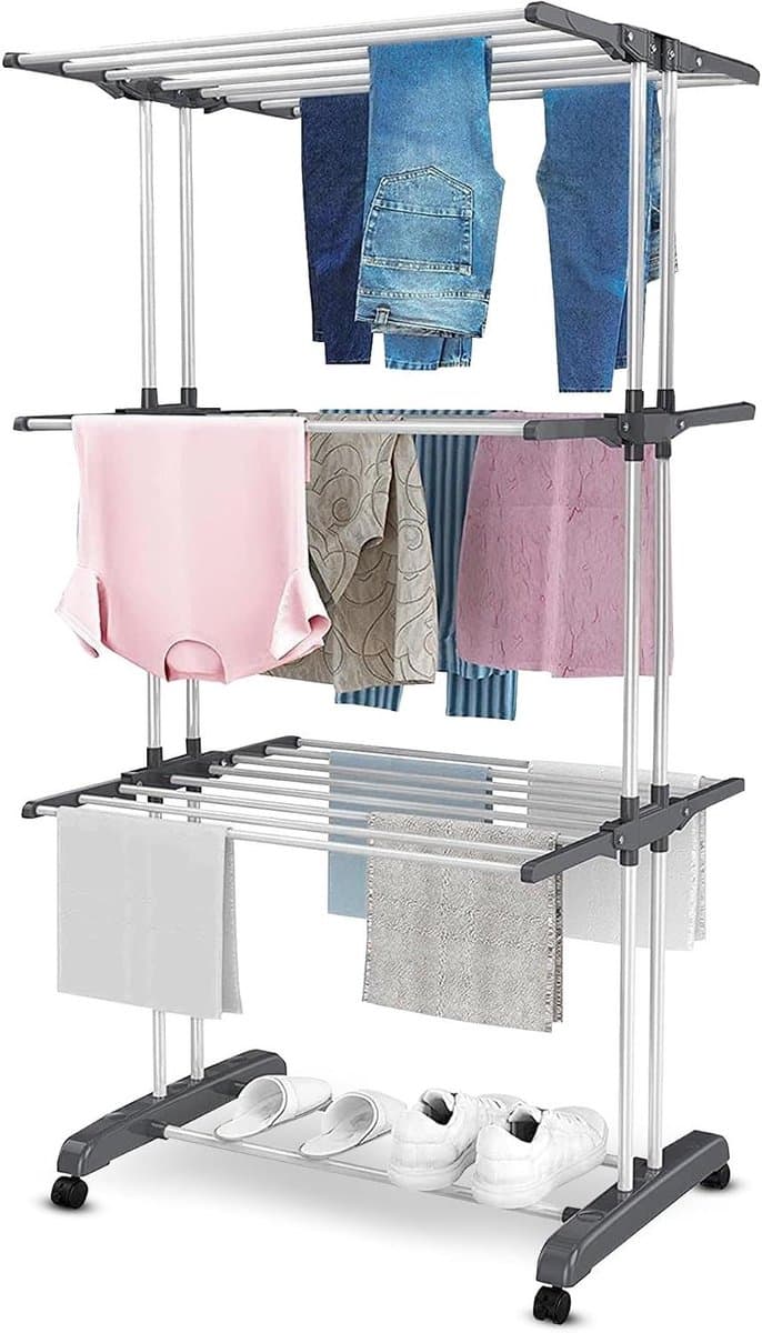 Droogrek - Wasrek - Kleding Drogen - Inklapbaar Ontwerp - 72x50x172 cm - Grijs — afbeelding 1