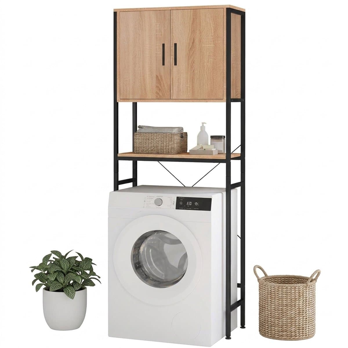 Wasmachine kast - 170x64,5x27 cm - natuur-zwart — afbeelding 1