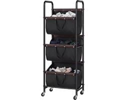 JCP® Wasmand - 120L - Wasmand 3 Vakken - Wasmanden - Zwart - 53cm x 33cm x 139cm