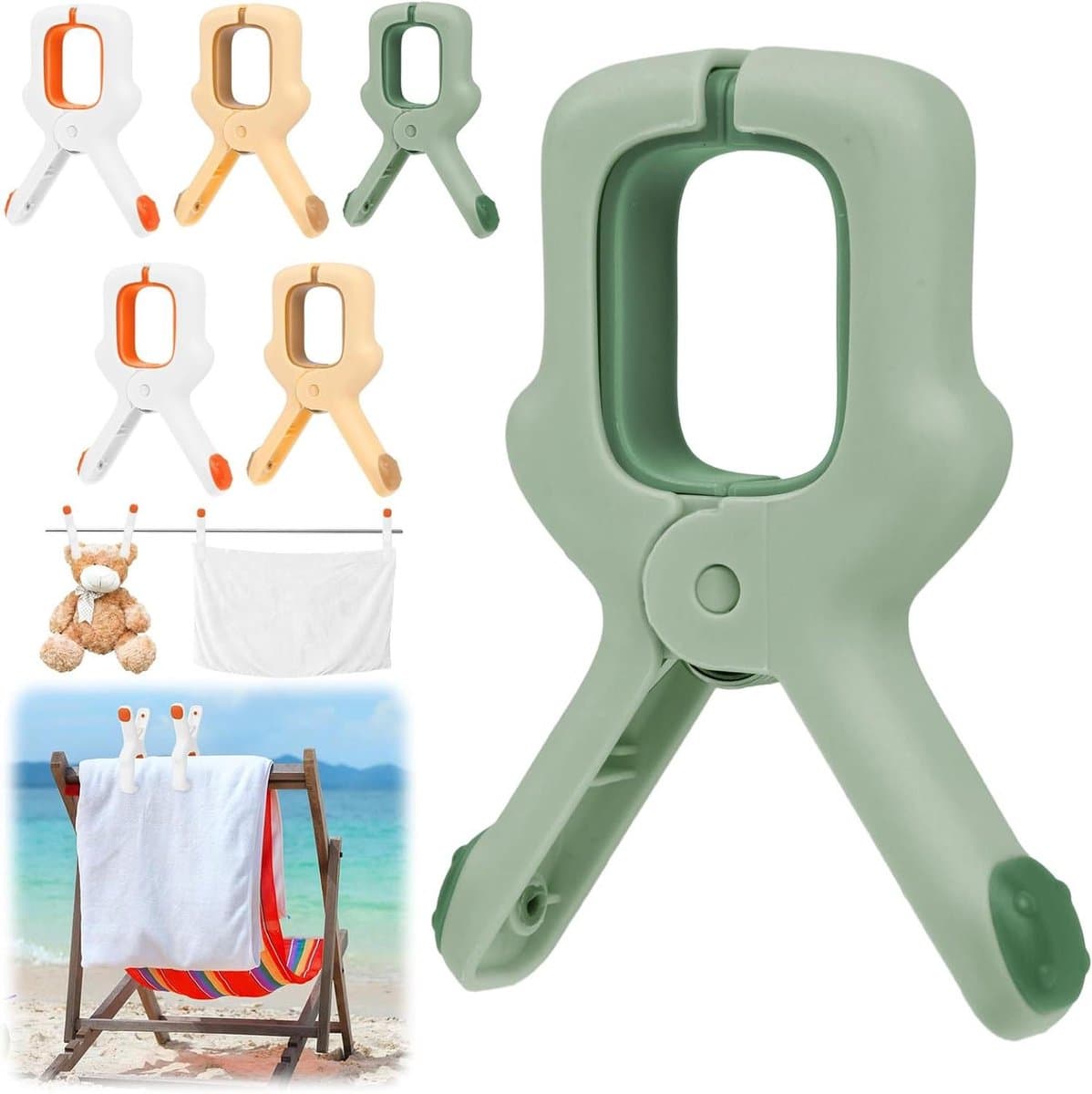 6-delige Set Kleurrijke Strandhanddoek Clips - Grote Plastic Kledingklemmen voor Strandstoelen en Zwembadstoelen. Strandaccessoire voor Windproof Bevestiging - Set van 6 stuks. — afbeelding 1