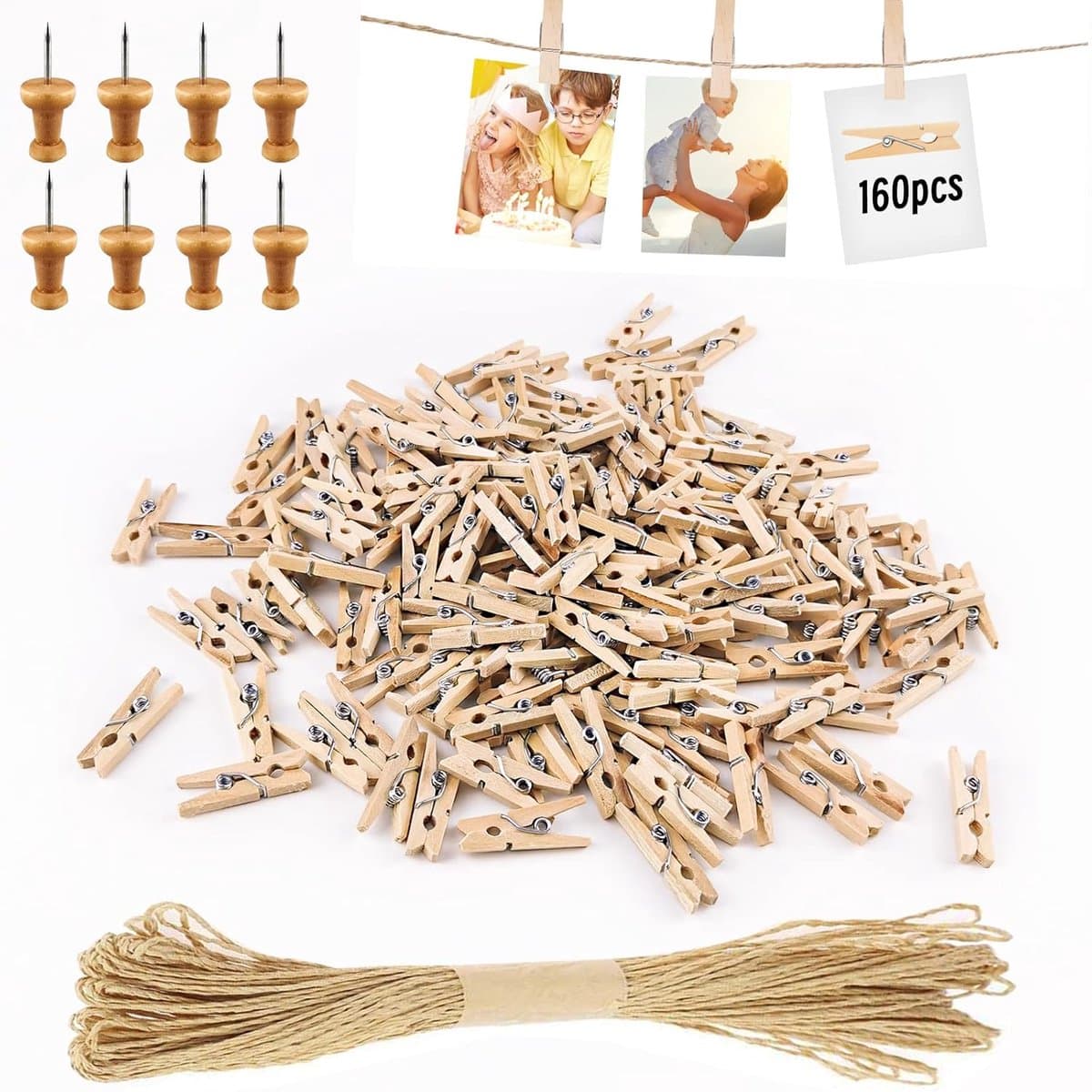 Mini Houten Klemmen - Creatief en Multifunctioneel - 168 Stuks - Natuurlijk — afbeelding 1