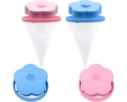 4 stuks - Filterzakken voor wasmachines - Huisdierhaar Vanger - wasmachinenetzak - pluizenvanger - wasmachine haarvanger - voor honden en katten - herbruikbare - huishoudelijke haarfilter - wasmachine pluizenvanger netzak - blauw en roze