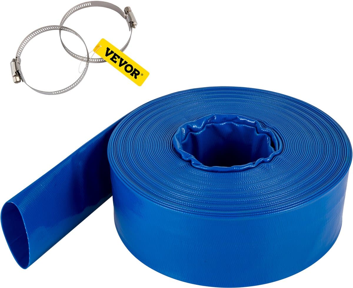 VEVOR Afvoerslang, 38mmx32m, Platte Slang van PVC-stof, Zware Terugspoelafvoerslang met Klemmen, Weerbestendig en Barstbestendig, Ideaal voor Zwembad en Wateroverdracht, Blauw — afbeelding 1