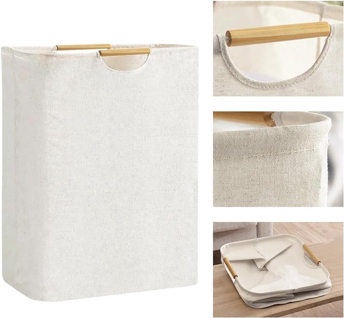 Waterdichte wasmand - Wasmand Inklapbaar -Grote opvouwbare wasmand - met versterkte houten handgreep - 60L opbergmand voor speelgoedkleding - Opbergmand voor vuile was - voor wasgoed, badkamer (lengte 56 cm) — afbeelding 1