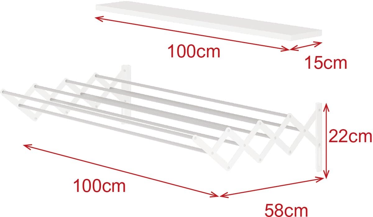 LUNOR - Akkoordeon Wasrek - Uittrekbaar - 100 cm - Wandmontage - Wit — afbeelding 1
