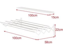LUNOR - Akkoordeon Wasrek - Uittrekbaar - 100 cm - Wandmontage - Wit