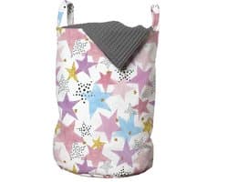 ABAKUHAUS Sterren Waszak, aquarel-punt-strepen, wasmand met hengsels en trekkoordsluiting voor wasserettes, 33 cm breed x 49 cm hoog, veelkleurig