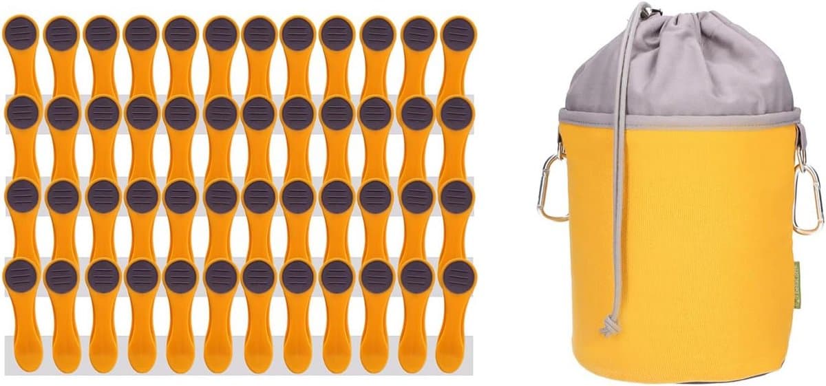 Set van 48 Waslijmklemmen met Softgrip en Katoenen Bergzak met Zonneprint — afbeelding 1