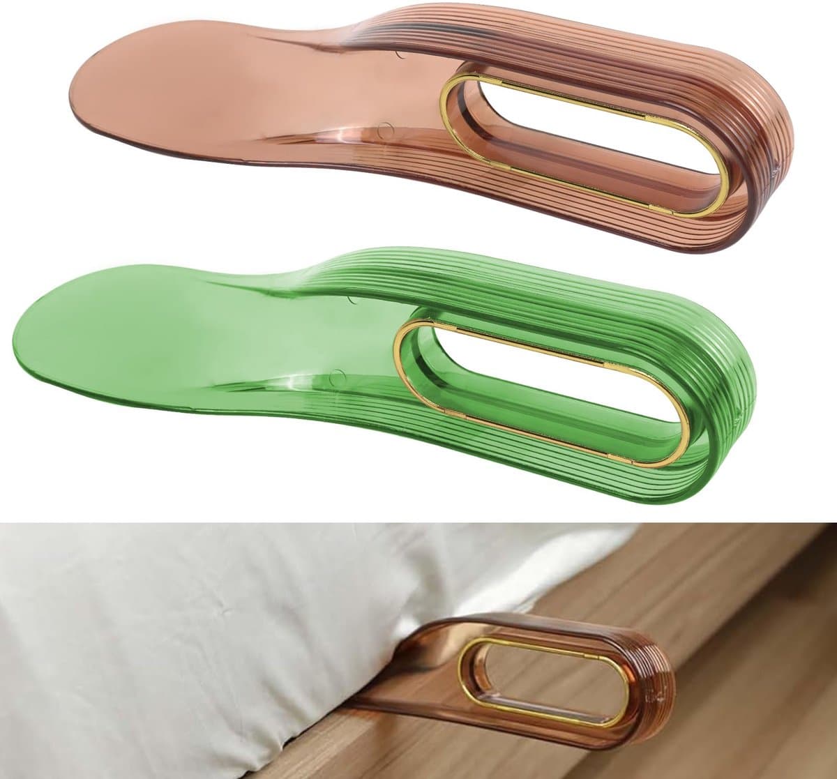 2-pack matraslifter voor het verschonen van lakens, bedlaken-oprolhulpmiddel voor het opmaken van het bed, matras-oprolhulpmiddel (oranje en groen) — afbeelding 1