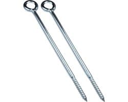 Allecta - Set van 2 schroefhaken oogring voor buissteigers - voor houten net - wandbevestiging - van staal - zilverkleurig - Ø12x300mm.