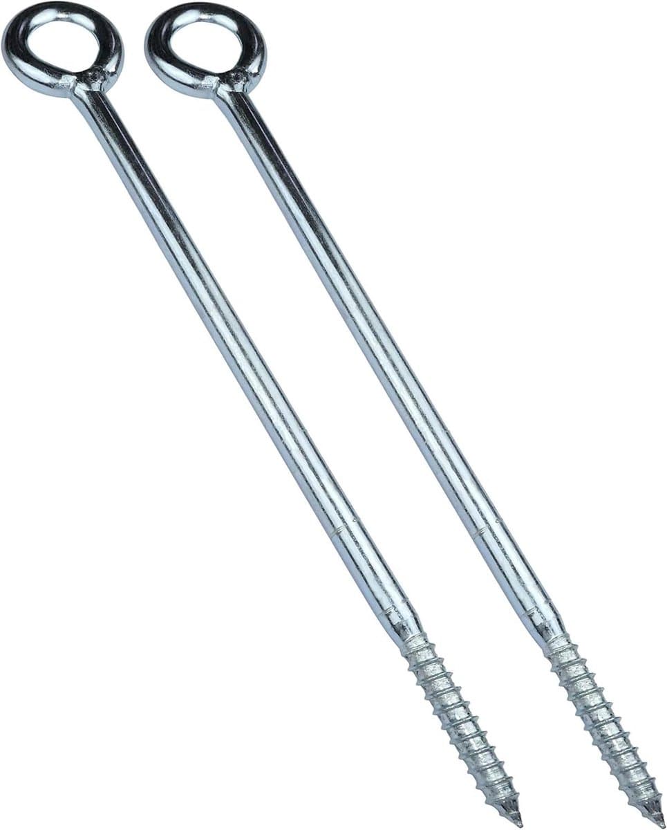Allecta - Set van 2 schroefhaken oogring voor buissteigers - voor houten net - wandbevestiging - van staal - zilverkleurig - Ø12x300mm. — afbeelding 1