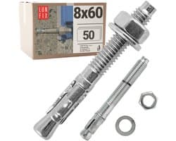 LUN FIX - Boutankers 8x60 mm - 50 stuks - Verzinkt staal - Beton, pergola, hek, poortbevestiging