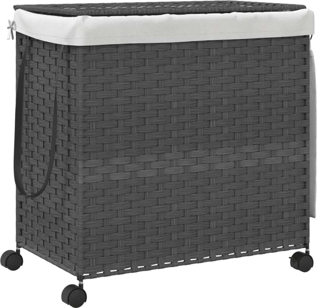 vidaXL - Wasmand - op - wielen - 60x35x60,5 - cm - rattan - grijs — afbeelding 1