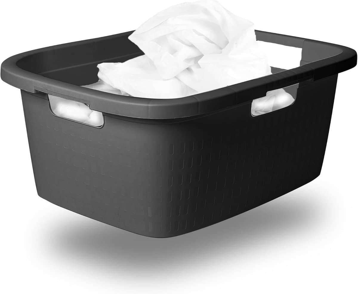 Novaliv wastobbe met 3 handgrepen 25L antraciet, wasboxset wasemmer wascontainer voor badkamerwas vuile was, wastobbes wasmand opbergruimte wasmand wasmand verzamelbox — afbeelding 1