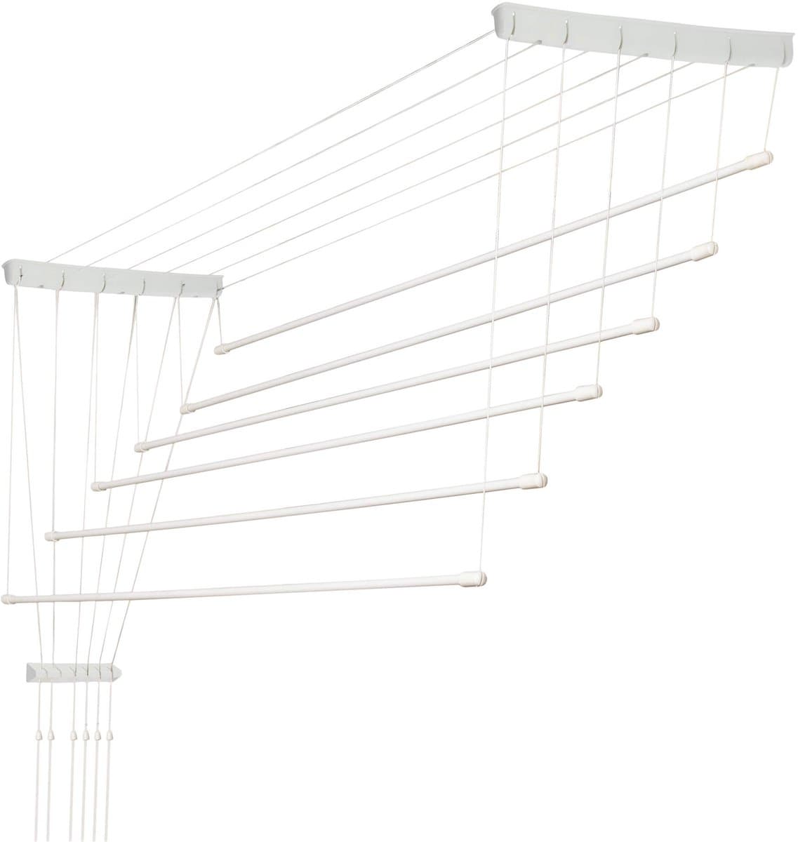 KADAX Plafondwasdroger, wasdroger voor het plafond 6, wanddroger met polyethyleen beklede stalen spijlen, plafonddroger, draagvermogen 12 kg (6x 80/wit) — afbeelding 1