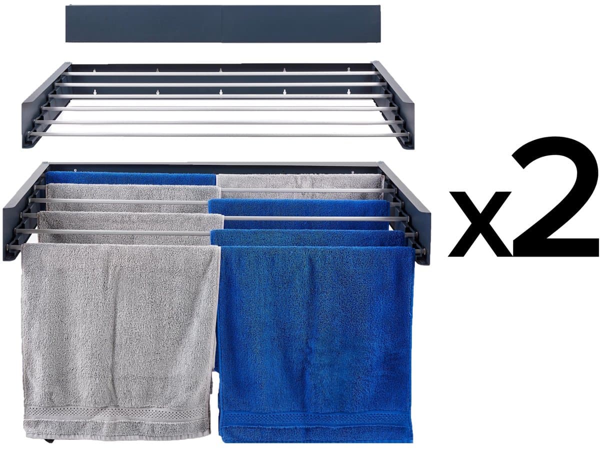 2x Foxydry Hide 101 cm - Droogrek wandmontage - Intrekbare waslijn voor aan de muur - Kleur Antraciet - 101 x 50 x 13 cm — afbeelding 1