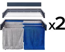 2x Foxydry Hide 101 cm - Droogrek wandmontage - Intrekbare waslijn voor aan de muur - Kleur Antraciet - 101 x 50 x 13 cm