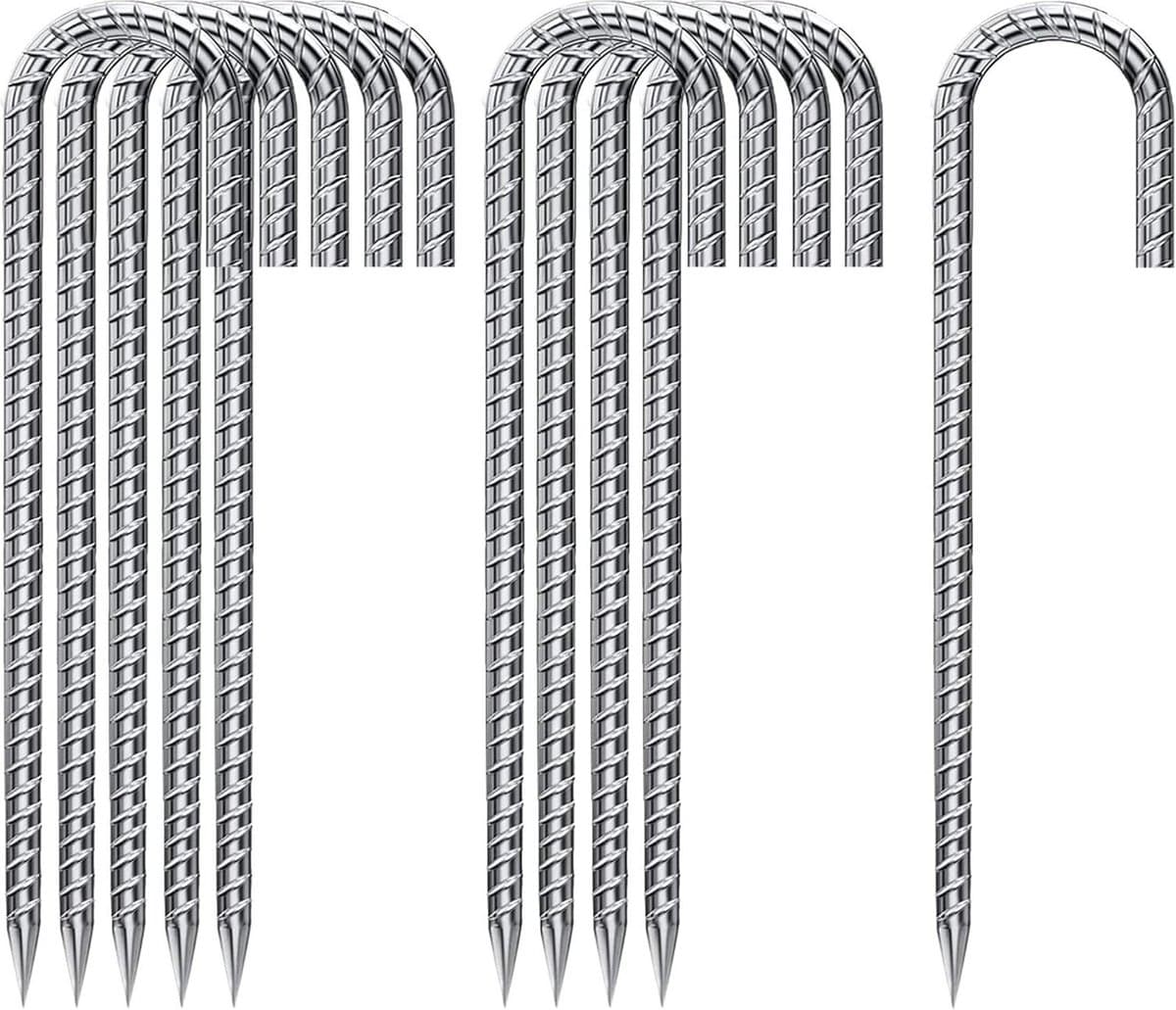 Grondanker-trampoline set van 10 stuks roestvrij staal haringen - stabiel en heavy duty 30 cm metalen J-vormige bodemnagels — afbeelding 1
