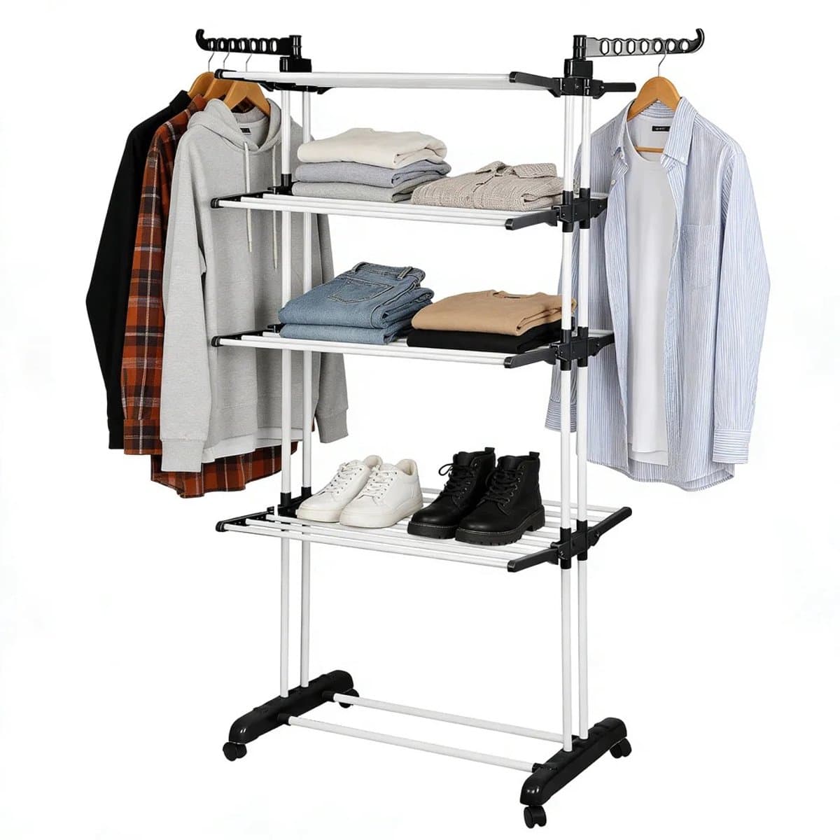 Linkforu - Verrijdbaar Kledingrek - Droogrek - Met 3 Opbergplanken - Wielen - Ruimtebesparend - 170CM - Multifunctioneel — afbeelding 1