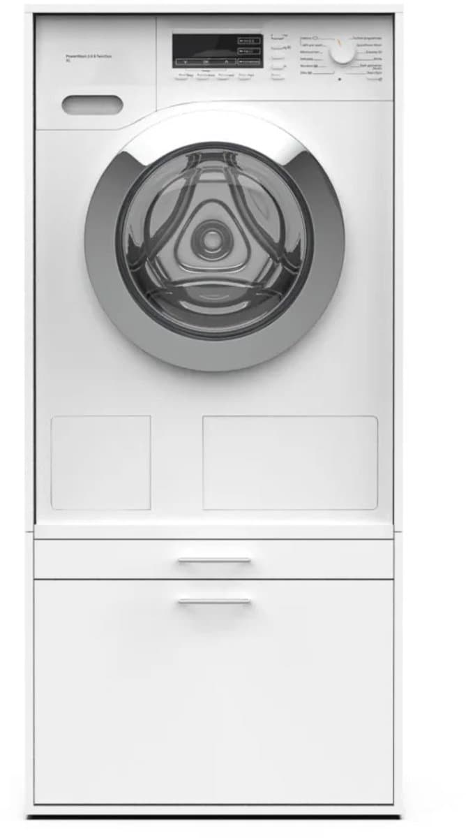 Washcab® Wasmachine Kast - Wasmachine Verhoger - Wasmachine Ombouw - Met lade - Wit - Base — afbeelding 1