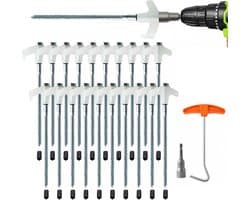 Verpakking 20 schroefbare tentgrondankers 20cm met booradapter – geschikt voor luifels, tuinhuisjes en buitenoverkappingen