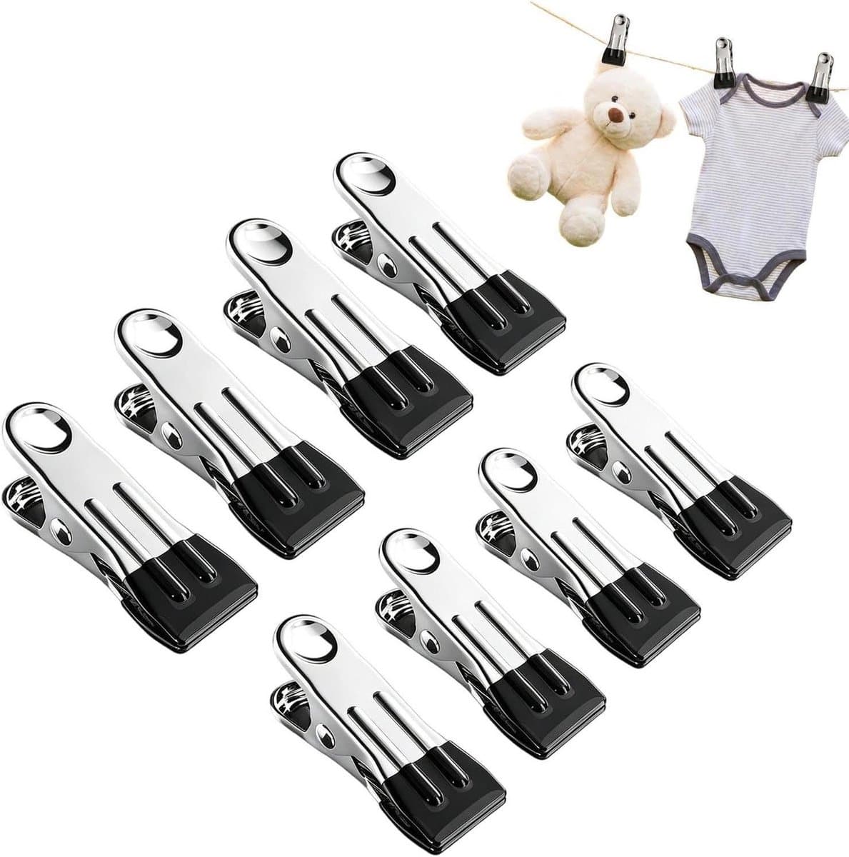 Wasknijpers - Kledingknijpers Wasgoedknijpers - Kleding Drogen - Roestvrij Staal - 8 stuks - Zwart — afbeelding 1