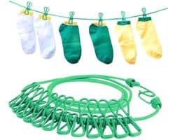 Elastische Waslijn - Reis Waslijn - Kleding Drogen - Met Wasknijpers - 190 cm - Groen