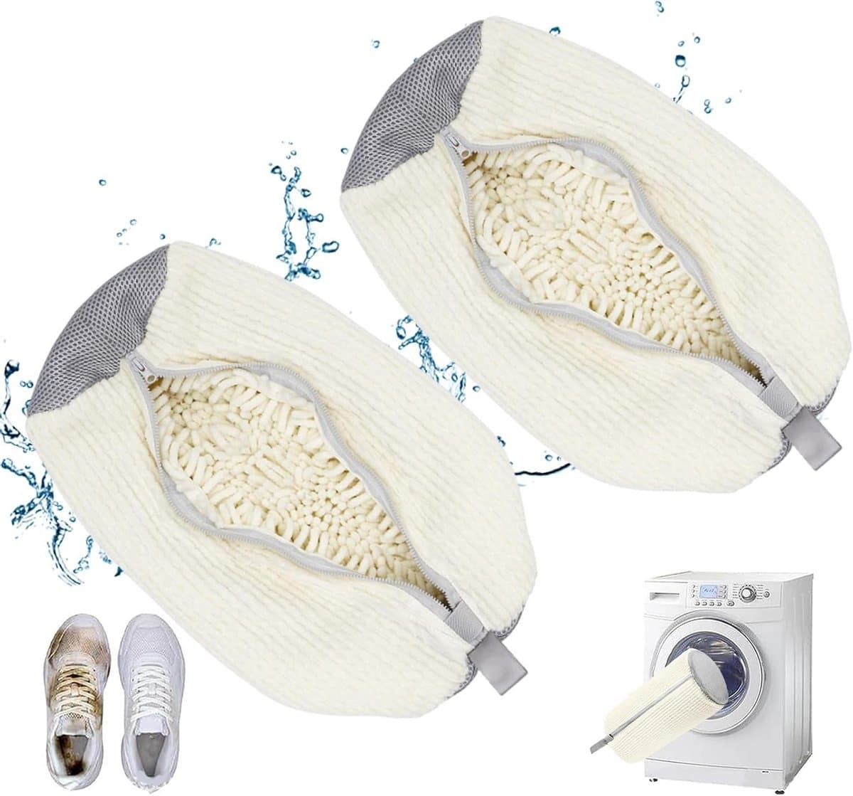 Set van 2 Herbruikbare Waszakken voor Schoenen - Wasmachine Bestendige Fleece Tas voor 360 Graden Reiniging van Alle Soorten Schoenen en Voetwear — afbeelding 1