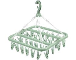 Multifunctionele Droogrek voor Kleding, Vouwbaar Droogrek met 32 Clips voor Sokken, Ondergoed en Baby Kleding in Groen