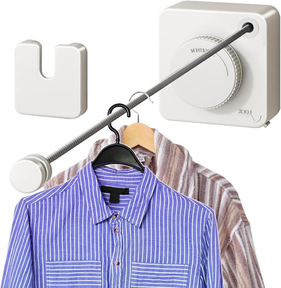 Waslijn Intrekbaar - Drooglijn Muur - Kleding Drogen - Voorkomt Doorzakken - 4.2 Meter - Wit — afbeelding 1