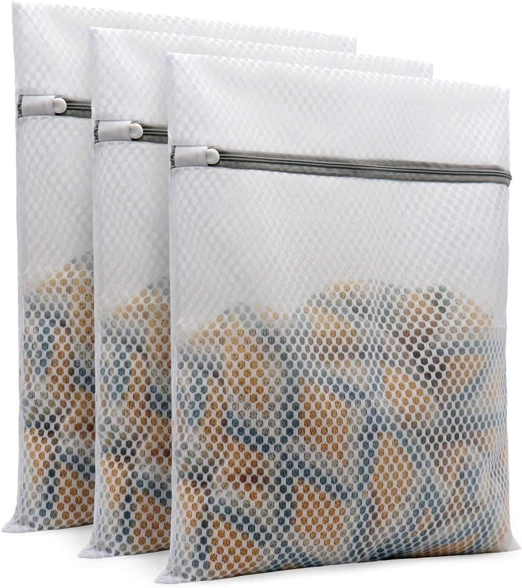 Set van 3 waszakken van gaas, perfect Geschikt voor het ordenen van delicate was, honingraatpatroon, afmeting 50 x 60 cm. — afbeelding 1
