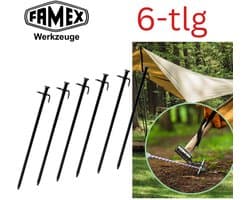FAMEX Tentharingen Grondankers van Staal 6 Stuks, Robuuste Bodemankers voor Tenten, Partytenten, Zonnedoeken, Camping & Outdoor