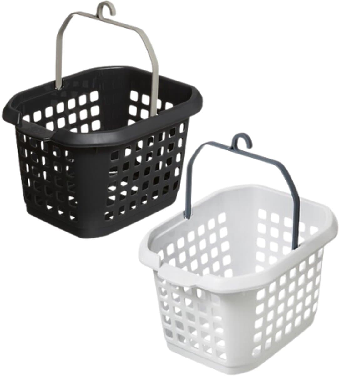 Wasmand - Wasknijpermandjes - Wasknijper Opbergmand met Handvat - Wasknijperhouder - Waslijn Accessoires - Wasruimte Organiser - Kunststof - 4 Liters - 22.5 x 13.5 x 17.5 cm - Wit & Donkergrijs — afbeelding 1