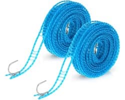 Dailygoods- Waslijn Winddicht 5 Meter - Draagbare Reiswaslijn - Antislip - Roestvrij Staal - Verstelbare Lengte - Eenvoudig te Installeren - Waslijnhouder