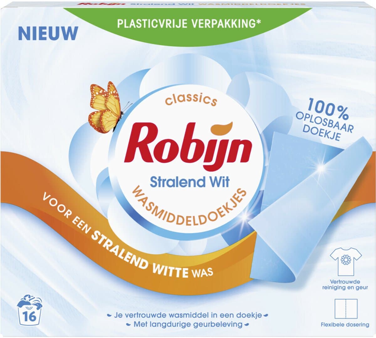 Robijn - Wasmiddeldoekjes Stralend Wit - 5 x 16 stuks - Voordeelverpakking — afbeelding 1