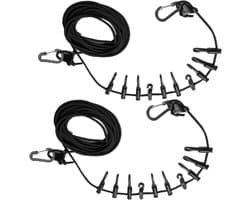 Waslijnset Clips - Drooglijnen Lanyard - Kleding Drogen - Winddichte Clips - 5 Meter - Zwart
