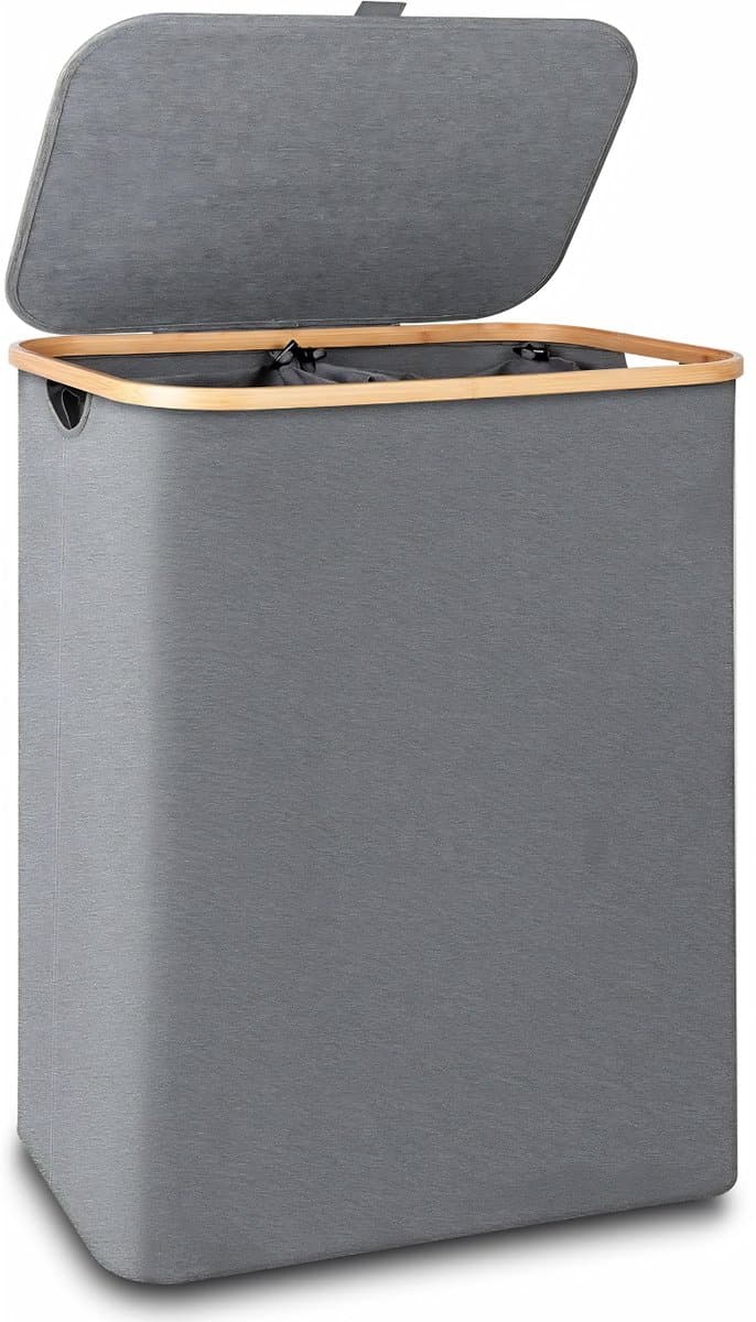 Florixa® Wasmand 2 Vakken - Wasmand - Wassorteerder - Grijs - 40cm x 20cm x 60cm — afbeelding 1