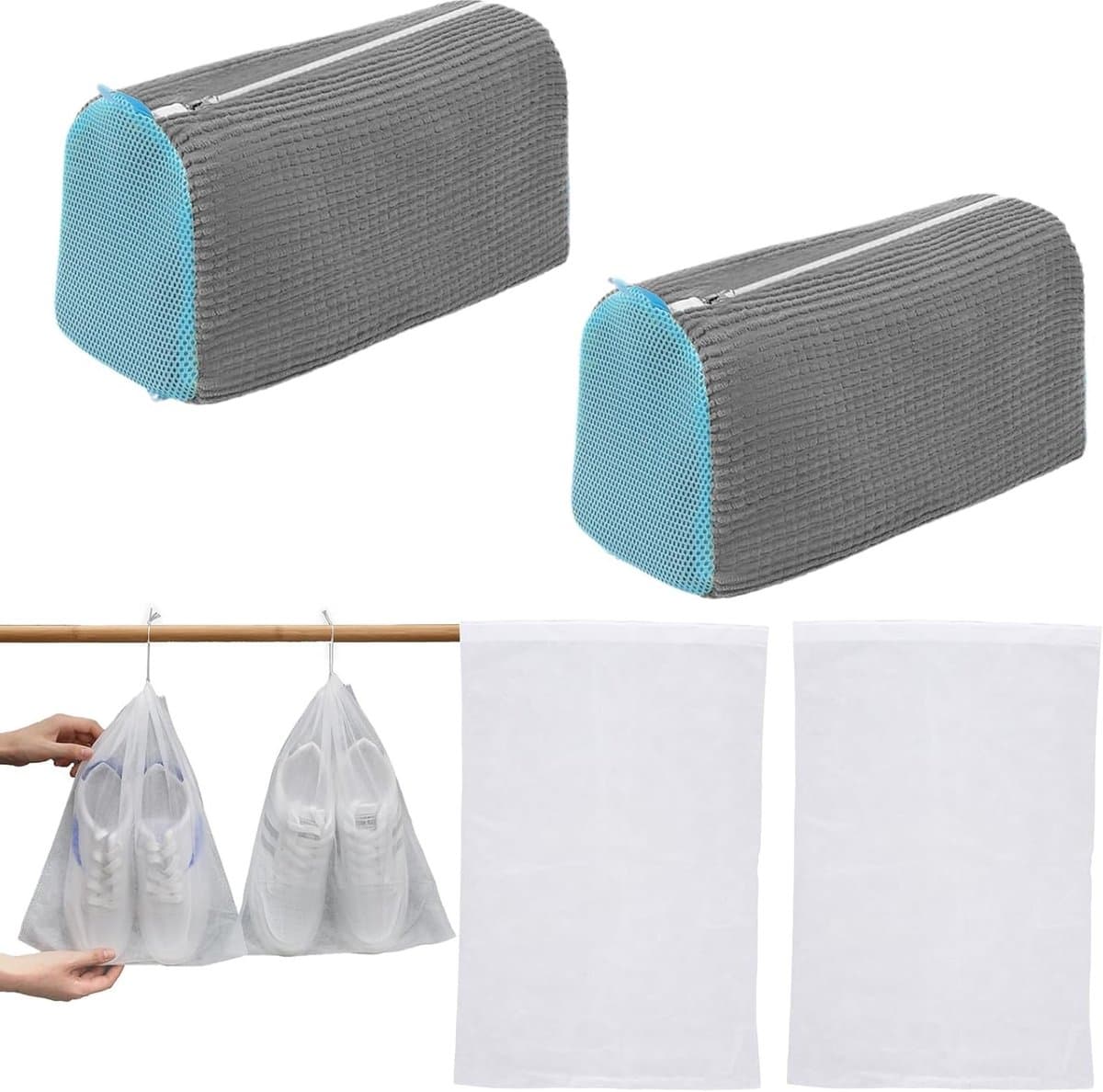 Set van 2 waszakken voor schoenen, herbruikbare en stofvrije waszakken voor de wasmachine, ideaal voor sportschoenen en 360° reiniging — afbeelding 1