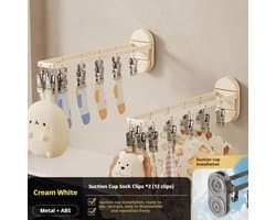 Zuignap Vouwbare Handdoekhouder met Windvaste Sokclips, Multifunctionele Balkon Droogrek, Ruimtebesparende Hanger Organizer voor Sokken, Handdoeken & Wasgoed